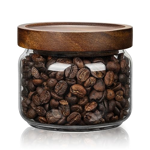 1 PC Small Glass Storage Jars with Airtight Lids, 11 fl oz (300ml) coffee container with Wooden Lid, Glass Pantry Canister for Beans, Rice, Sugar and etc - color: clear-（1PC，11FL OZ/ 300ML）