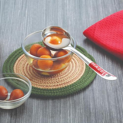 HAZEL Stainless Steel Ladle for Kitchen | 7.3 cm Dia Round Soup Serving Spoon | Heavy Duty Kitchen Spoodle for Cooking, Serving, Curry, Dosa, Gravy - size: Set of 1, style: Ladle