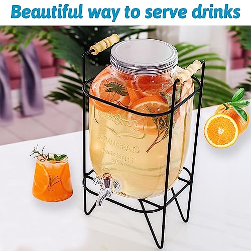 Tfwadmx 1 Gallon Drink Dispenser Glass Beverage Dispenser With Stand Leak Proof Stainless Steel Faucet Wide Mouth Mason Jar Style Glass Drink Dispenser for Parties, Weddings, Lemonade, Cold Water - size: Style 2