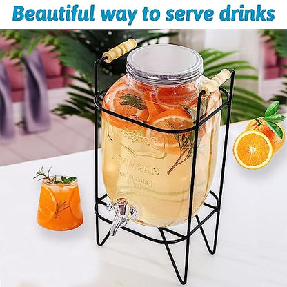Tfwadmx 1 Gallon Drink Dispenser Glass Beverage Dispenser With Stand Leak Proof Stainless Steel Faucet Wide Mouth Mason Jar Style Glass Drink Dispenser for Parties, Weddings, Lemonade, Cold Water - size: Style 2