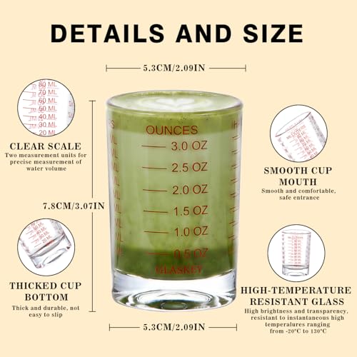 GLASKEY 2 Pack Shot Glass Measuring Cup Set,3 oz/90ml Liquid Heavy High Espresso Glass Cup,Dishwasher Safe,Measurement of Dry and Liquid Ingredients(Red) - color: 3 oz-Red-2 Pack