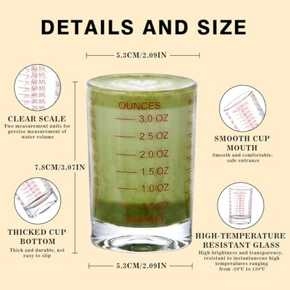 GLASKEY 2 Pack Shot Glass Measuring Cup Set,3 oz/90ml Liquid Heavy High Espresso Glass Cup,Dishwasher Safe,Measurement of Dry and Liquid Ingredients(Red) - color: 3 oz-Red-2 Pack