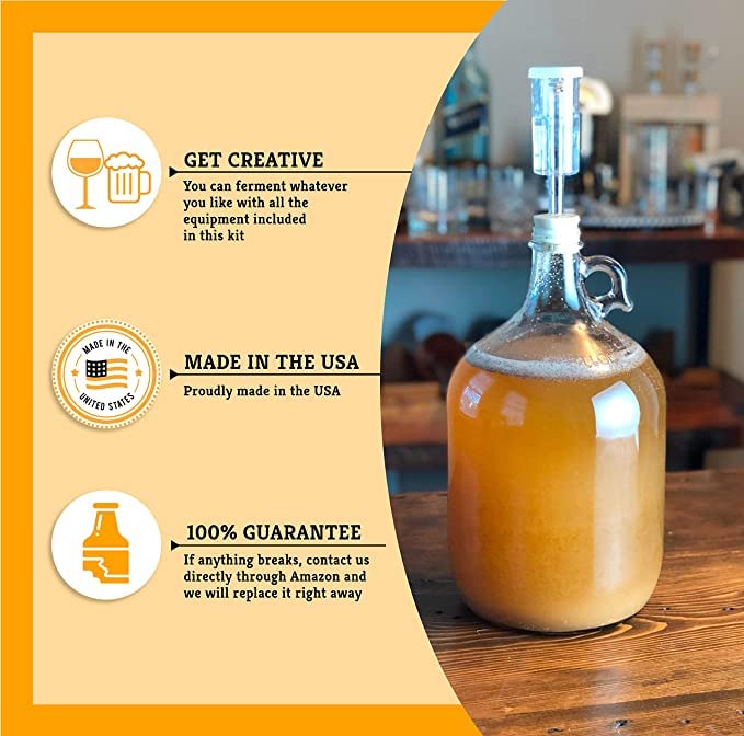 Craft A Brew - Fermentation Jug 1-pack - For Home Brewing - Includes 1 Gallon Glass Fermenter Jugs, Airlocks, and Silicone Stopper - size: 1 Pack
