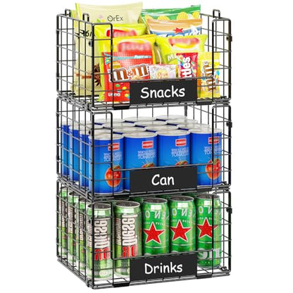 JKsmart 3 Pack XL Stackable Wire Baskets for Pantry Organizers and Storage, Fruit Basket for Kitchen Counter with Handle, Muti-Purpose for Snack Organizer & Vegetable Basket & Metal Pantry Bin - size: XL-12.2"x9.85"x21.5"