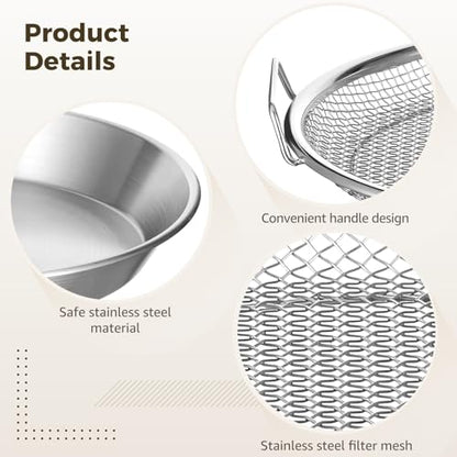 2Pcs Stainless Steel Mesh Tray Set with Drip Pan,Air Fryer Basket and Tray,Draining Rack with Heat Resistant Handles, Food-safe Frying Pan and Crisper for Healthy Cooking,Rustproof Kitchen Accessory