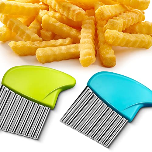 2PCS Crinkle Cutter Stainless Steel Crinkle Chopper French Fry Slicer Wavy Potato Soap Cutting Tool Crinkle Cutters for Potatoes,Carrot, Cheese