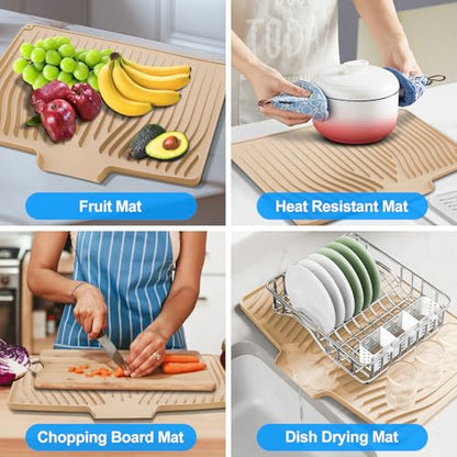Silicone Dish Drying Mat for Kitchen Countertops and Sinks,19 x13.7 Inch Non Slip Heat Resistant Mat with Built In Drainage System,For Refrigerator and Drawer Liners (beige, 19 x13.7 Inch) - color: Beige