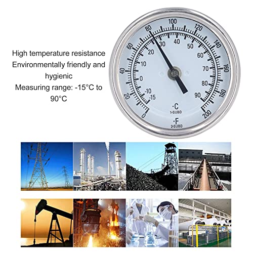 Wisecoco 3.3" Dial Stainless Steel Bimetallic Thermometer, 0-200F/-15-90C, 1% Accuracy, 1/2" NPT Back Mount