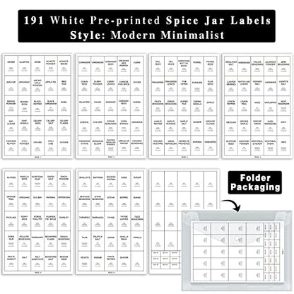 GPOVVIMX 191 Spice Jar Labels Preprinted Minimalist Stickers - White Waterproof Label - Fit Round or Rectangle Spice Jars - Herb Seasoning Kitchen Pantry Labels - color: 191 Spice Labels（no Jars）