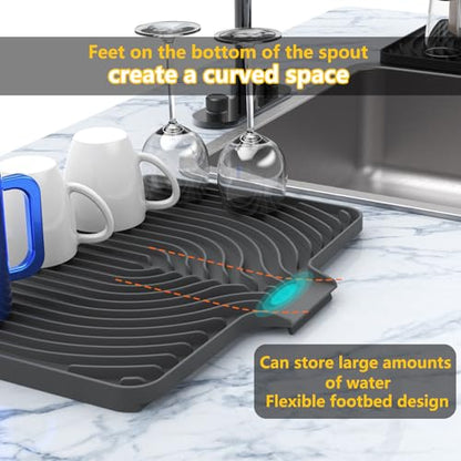 Silicone Dish Drying Mat for Kitchen Counter , Dish Drying Rack Matt with Built in Drain, 18 Inch dish Dry Mats for Kitchen Counter,Bumps up sink Applicable(18×12inch Extra Raised, gray) - color: Gray, style: 18×12inch Extra Raised