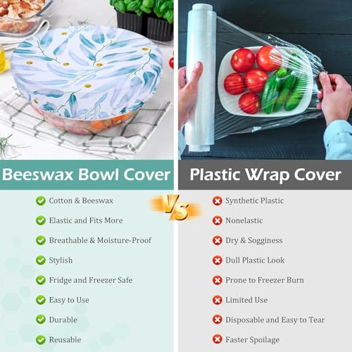 2 Large Reusable Beeswax Bowl Covers for Bread Proofing, 10/12 Inch Elastic Beeswax Wraps Cotton Cloth Sourdough Bowl Covers for Proofing Baskets, Mixer Bowls, Food Storage Containers - color: Eucalyptus Leaves
