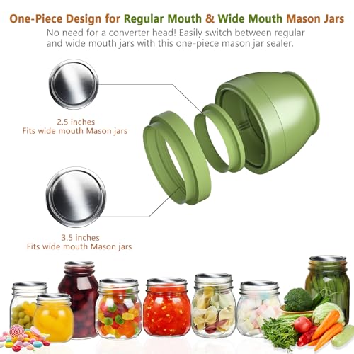 Mason Jar Vacuum Sealer for Regular and Wide Mouth Jars, Green - color: Green