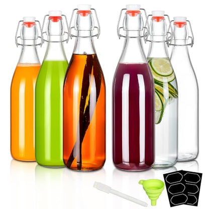 6 Pack 25oz Swing Top Glass Bottles, Flip Top Glass Bottles with Airtight Lids for Home Brewing,2nd Fermentation,Kombucha,Kefir,Vanilla Extract,Juice,Tea,Beverages,Soda,Oil,Limoncello,Beer,Coquito