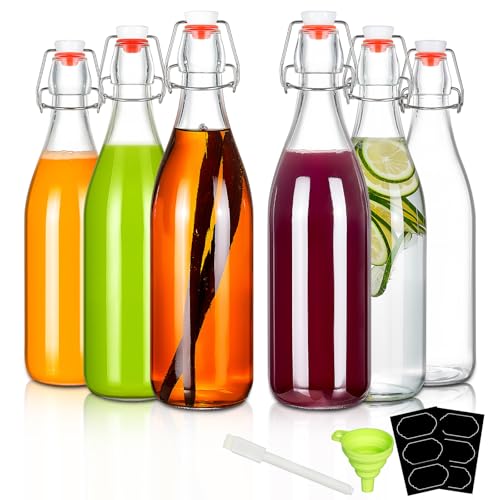 6 Pack 25oz Swing Top Glass Bottles, Flip Top Glass Bottles with Airtight Lids for Home Brewing,2nd Fermentation,Kombucha,Kefir,Vanilla Extract,Juice,Tea,Beverages,Soda,Oil,Limoncello,Beer,Coquito