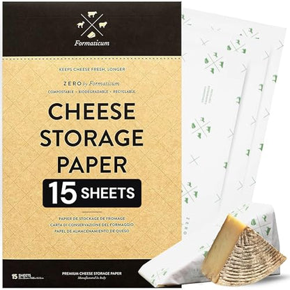 Formaticum 15-Pack Zero Cheese Storage Paper, Compostable, Biodegradable, and Plastic-Free Paper to Keep Cheese and Charcuterie Fresh, Kitchen Organization 9 x 13 Inches - size: 15-Pack-Sheets
