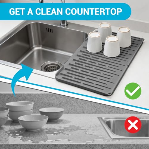 Foldable Silicone Dish Drying Mat for Kitchen Counter & Sink - Quick Dry, Space Saving, Non-Slip Pad for Small Apartments & Coffee Bar Dark Grey - color: Dark Gray