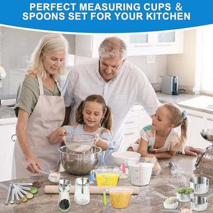 Measuring Cups and Spoons Set 21 Piece, 11 Stainless Steel Nesting Measuring Spoons and Cups with 3 Plastic Measuring Cup, 3 Funnel, 3 Brush, 1 Ruler, Measuring Cup Set for Kitchen Baking Liquid Dry - color: 21 Piece