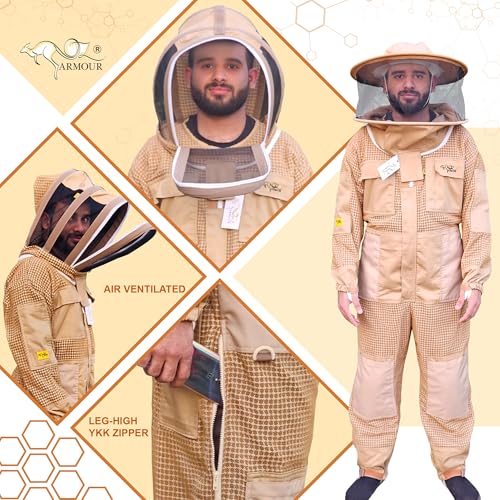 3-Layer Ventilated Bee Suit for Men & Women, Sting Proof Beekeeping Suit with Fencing Veil & Round Brim Hat - size: Medium