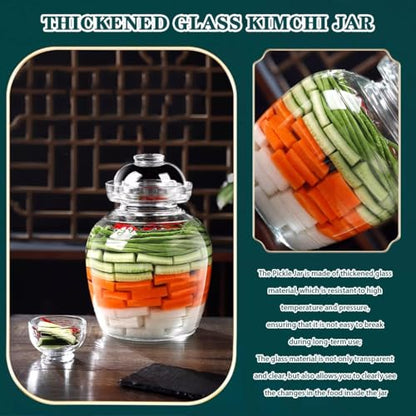 Water-Tight Korean Fermentation Jar, Thickened Glass Transparent Kimchi Jar, Pickle Jar with Auspicious Cloud Pattern, Kimchi Storage Jar(2.5kg) - size: 2.5kg