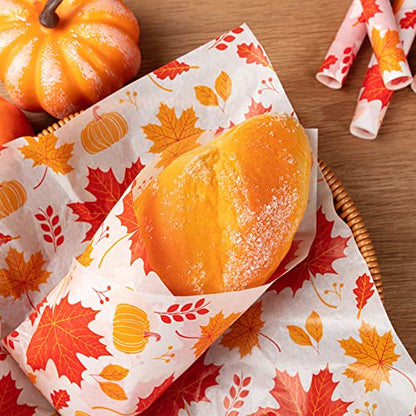 100 Pcs Thanksgiving Day Wax Paper Food Wraps - Sandwich Wrap Paper Deli Wraps, Waterproof Oil-proof Picnic Basket Liners with Maple Leaf Pattern for Kitchen Handmade Food - color: Maple Leaf