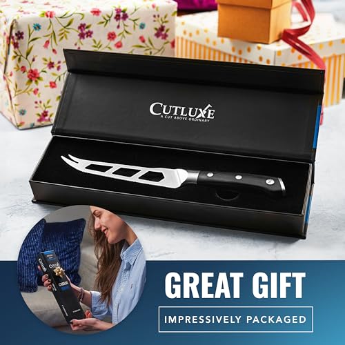 Cutluxe Cheese Knife – 5" Cheese Knife Slicer for Soft and Hard Cheese – Pronged, Serrated & Non Stick Blade – High Carbon German Steel, Full Tang & Ergonomic Handle Design – Artisan Series - size: Cheese Knife