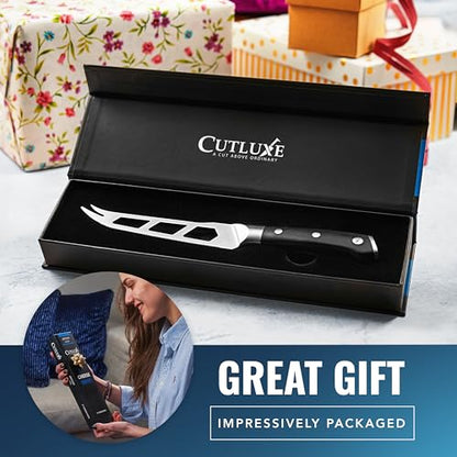 Cutluxe Cheese Knife – 5" Cheese Knife Slicer for Soft and Hard Cheese – Pronged, Serrated & Non Stick Blade – High Carbon German Steel, Full Tang & Ergonomic Handle Design – Artisan Series - size: Cheese Knife
