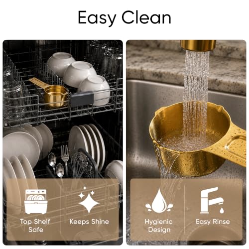 Color Up ⅓ Cup Measuring Cup (80 ml) – Premium Gold Stainless Steel, Accurate for Wet & Dry Ingredients, Embossed Markings, Easy-Pour Spouts, Dishwasher-Safe, Kitchen Essential - size: 1/3 Cup (80 ml) Gold