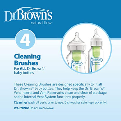 Dr. Brown’s Natural Flow Reusable Baby Bottle Vent System and Reservoir Cleaning Bristle Brush, BPA Free, Blue Brushes, 4-Pack - size: 4 Pack