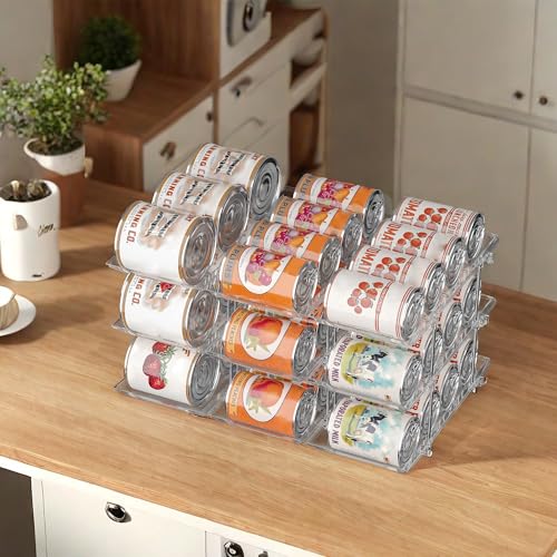 Can Organizer for Pantry Soda Can Organizer Automatic Rolling Food Pantry Storage Rack Can Dispenser for Fridge Holds 24 Cans, Fits 5.8-Inch Soda and Can, Set of 6 - size: 2 Tiers*3