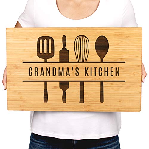 Andaz Press Large Bamboo Wood Cutting Board Gift, 17.75 x 11-inch, Grandma's Kitchen, Utensils Graphic, 1-Pack, Laser Engraved Serving Chopping Board Christmas Birthday Chef Kitchen Ideas - color: Grandma