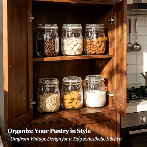 ComSaf Ribbed Glass Mason Jars with Airtight Lids 25 oz 6 Pack Coffee | Flour sugar coffee beans, Fermenting pickling, Farmhouse pantry decor, Kitchen storage, Dry food storage, Sourdough starter - size: 25oz*6-Ribbed