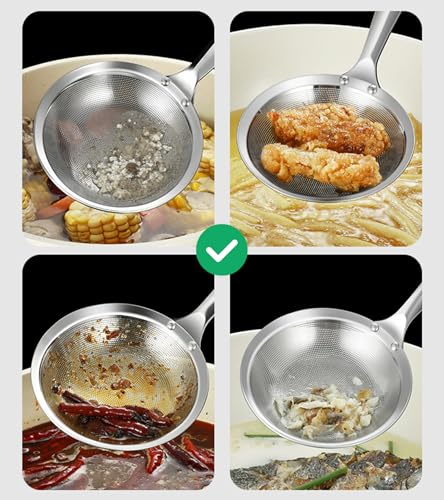 Ugotit Fat Skimmer Spoon Set, 304 Stainless Steel Fine Mesh Food Strainer | Grease Skimmer & Soup Skimmer, For Hot Pot, Gravy, Broth, Oil Separator, Removing Grease - color: Flat Handle 3.5inch&4.3inch