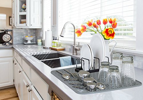 Silicone Dish Drying Mat - 21 x 18 - Extra Large Counter Top Dish Draining Sink Mat, Large Silicone Trivet (EXTRA LARGE, GREY) - color: Gray, size: EXTRA LARGE