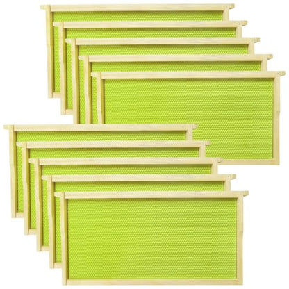 10 Pack Deep Frames for Bee Hives Unassembled Deep Wood Bee Frames with Food Grade Beeswax Coated Foundations Sheets Kit for Beehives, 9-1/8-inch, Green