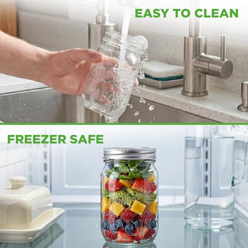 NutriChef 4-Pack 16 oz Mason Jars with Lids - Thick Glass Canning Jars with Stainless Steel Lids - Ideal for DIY Spices, Meal Prep, Overnight Oats, Jelly, Jam, Honey, Candles, Crafts, & More - style: 4 Pack