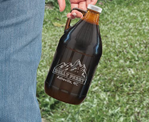 TEEAMORE Amber Growler 64 oz Personalized Beer Growler Amber Glass Growlers Custom Handled Jugs Glass Growler for Beer - color: Design-01