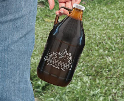 TEEAMORE Amber Growler 64 oz Personalized Beer Growler Amber Glass Growlers Custom Handled Jugs Glass Growler for Beer - color: Design-01