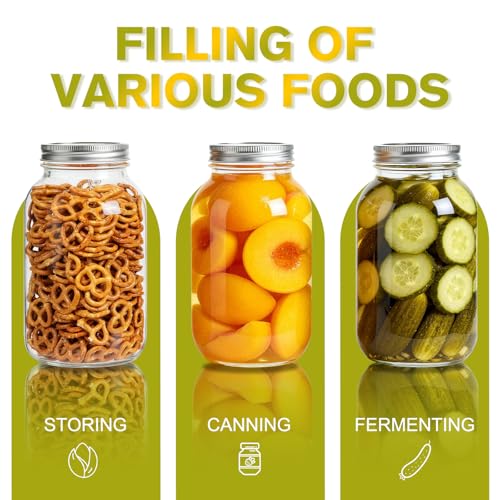 64oz Mason Jars with Lids, 1 Pack Wide Mouth Glass Canning Jars | for Food Storage, Overnight Oats, Dry Food, Snacks, Candies, DIY Projects, Food-safe Glass Jars, Feels Thick Seal&sturdy