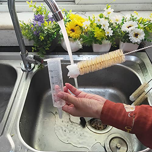NewFerU Stainless Steel Soda Bottle Cleaning Brush Set in Natural Boar Bristle Wool Tip Long Handle, Flexible Bendable Thick Wire Cleaner for Narrow Neck Water Baby Bottles Straw Pipe Tube Flask (3) - color: 3