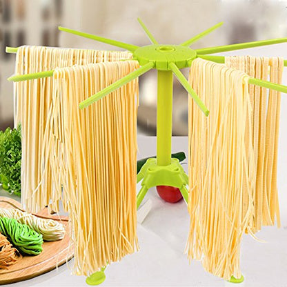 Kitchen Pasta Drying Rack Folding with Extra Large Silicone Baking Mat, iPstyle Spaghetti Drying Rack Noodle Stand 10 Bar Handles (Drying Rack + Baking Mat)
