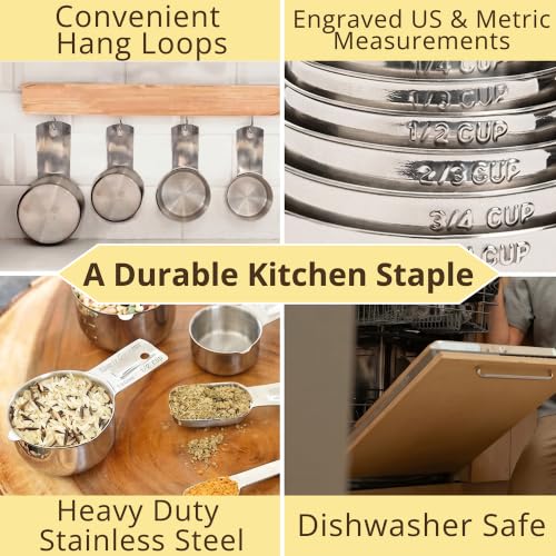 Simply Gourmet Measuring Cups Set of 7, Stackable, 304 Premium Stainless Steel, Kitchen Gadgets for Measure Liquid and Dry Ingredients, Cooking & Baking - size: 7 Piece Set