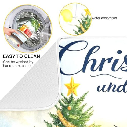 Christmas Beach Time Dish Drying Mat for Kitchen Countertop 16x18 Winter Tree Xmas Small Drying Mat Reusable Quick Dry Dish Sink Mats Easy Clean Decorative Essentials - size: 16x18(in)x1