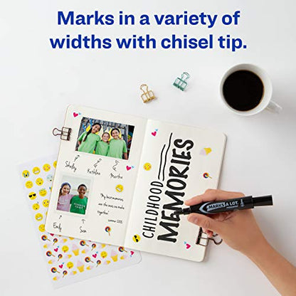 AVERY Marks-a-lot Permanent Marker, Regular Desk-Style Size, Chisel Tip, Water and Wear Resistant, 1 Black Marker (17888) (Pack of 2)