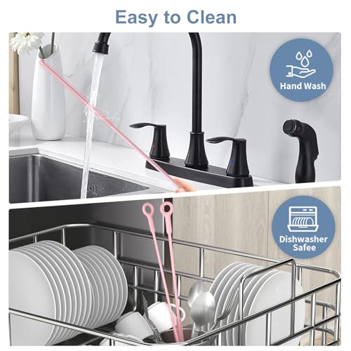 Reusable Silicone Straw Cleaner Brush Set, 2-Pack Extra Long Straw Cleaning Brush for Metal Glass Water Bottle Drinking Straws, Flexible&Bendable Design, Dishwasher Safe, 6mm & 8mm Diameter - color: Light Pink