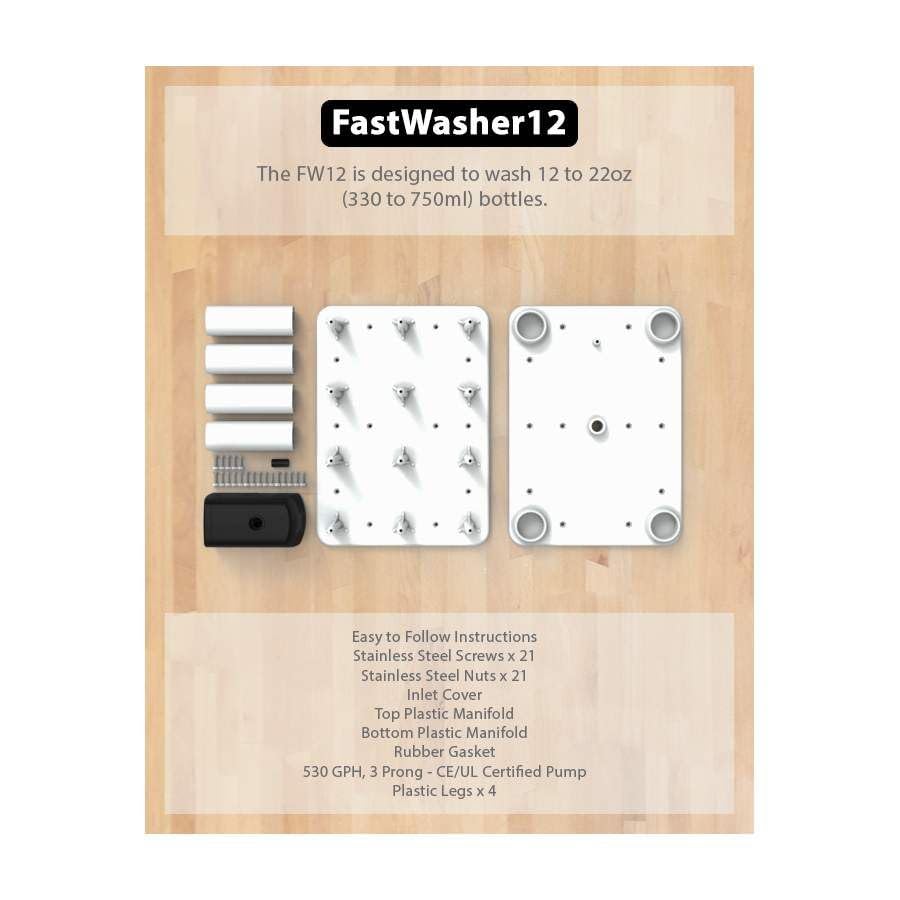 FastWasher 12 Beer Bottle Washer and Wine Bottle Cleaner | BOTTLES & RACKS NOT INCLUDED | General Purpose Rinser | Cleaner and Sanitizer System, Easy to Assemble - size: 12 Bottle Rack