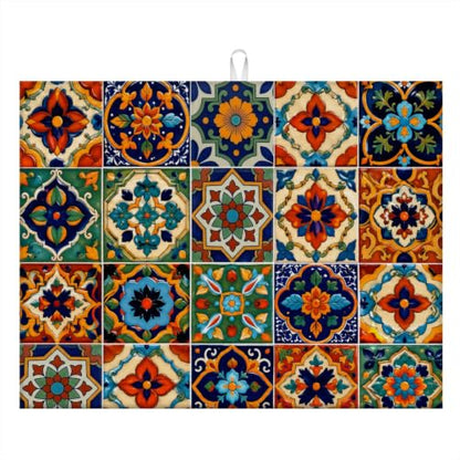 Absorbent Kitchen Dish Drying Mat Quick Dry Heat Resistant Hide Stain for Glasses Coffee Espresso Machines Pots Pans and Dish Racks,18" x 24" Bohemia Talavera Mexican Tiles Pattern - color: Bohemia Talavera Mexican Tiles