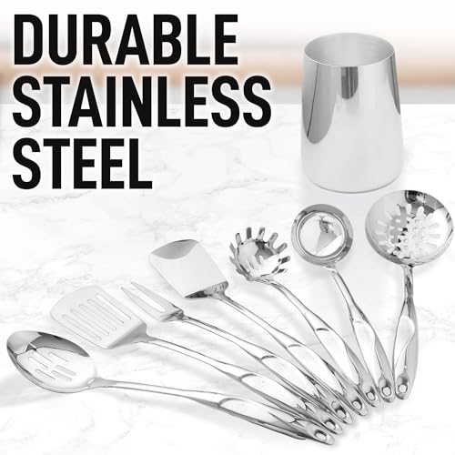 Zulay Kitchen Stainless Steel Cooking Utensil - Stainless Steel Kitchen Utensil - Durable Kitchen Gadgets - Metal Kitchen Accessories - Easy to Clean Kitchen Tools - 8 Piece Set - size: 8 Piece Set