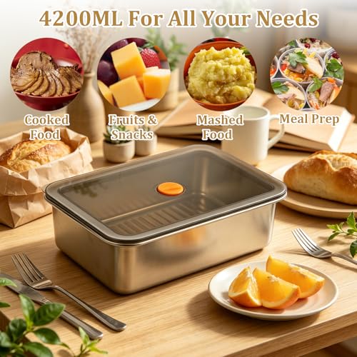 2 Pack 5.6 Qt Stainless Steel Marinade Containers with Lid, Metal Meat Brining Containers, Brining Prep Storage Box Dishwasher Safe for BBQ Tailgates Storage