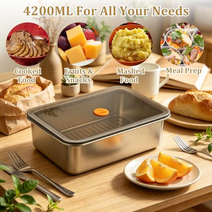 2 Pack 5.6 Qt Stainless Steel Marinade Containers with Lid, Metal Meat Brining Containers, Brining Prep Storage Box Dishwasher Safe for BBQ Tailgates Storage