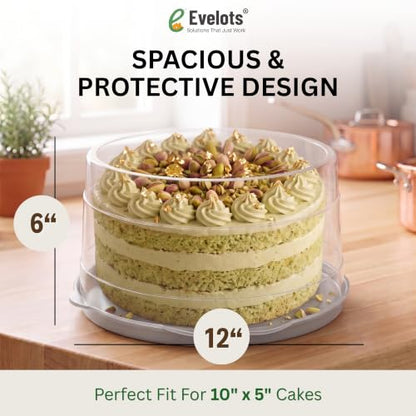 Evelots 12-Inch Airtight Cake Container with Lid - Portable Carrier for Pies, Cakes, Cupcakes & More - BPA-Free Clear Plastic - Secure & Easy Transport - size: 1-Pack, style: Cake Container